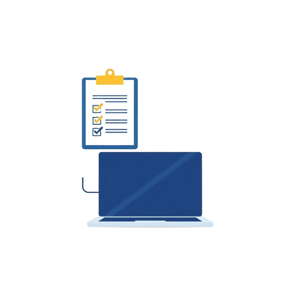 Illustration of a benefits checklist connected to a laptop