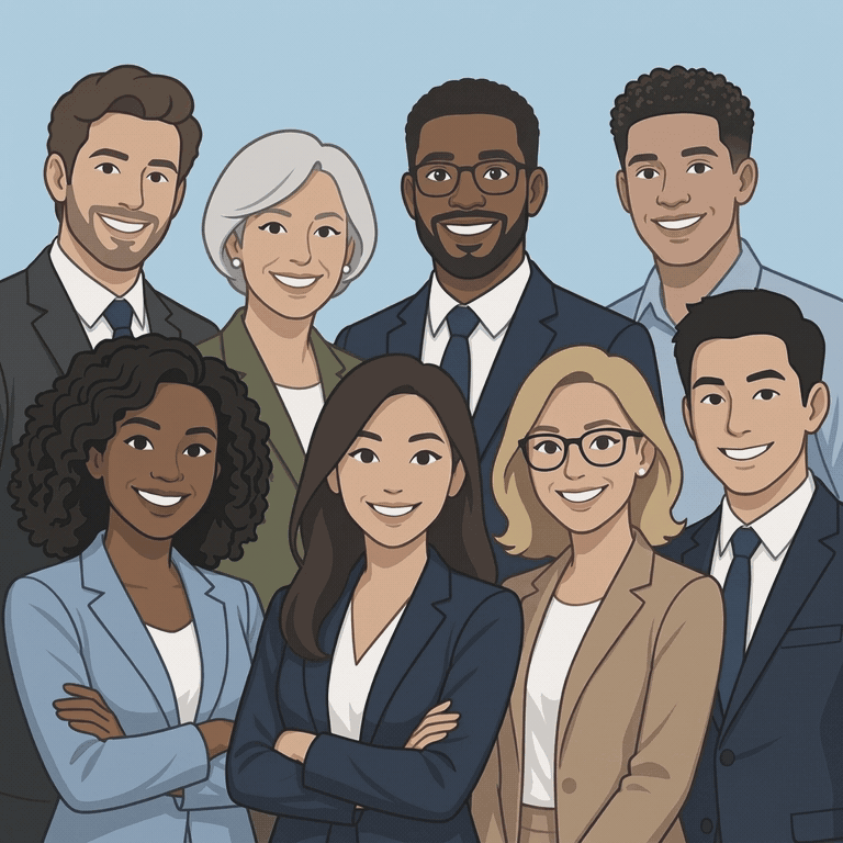 Animated illustration of a team of insurance professionals collaborating